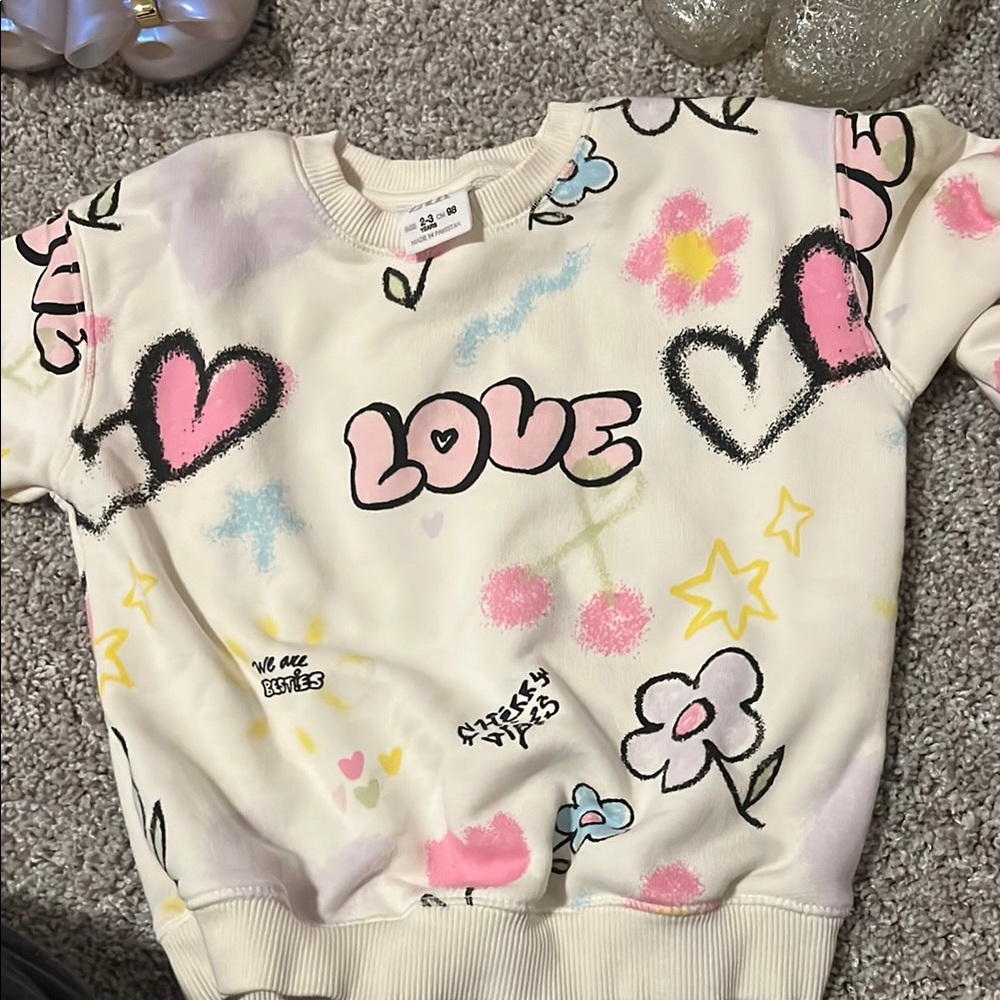 Zara Kids Love Graphic Sweatshirt - Cream and Pink size 2-3 years